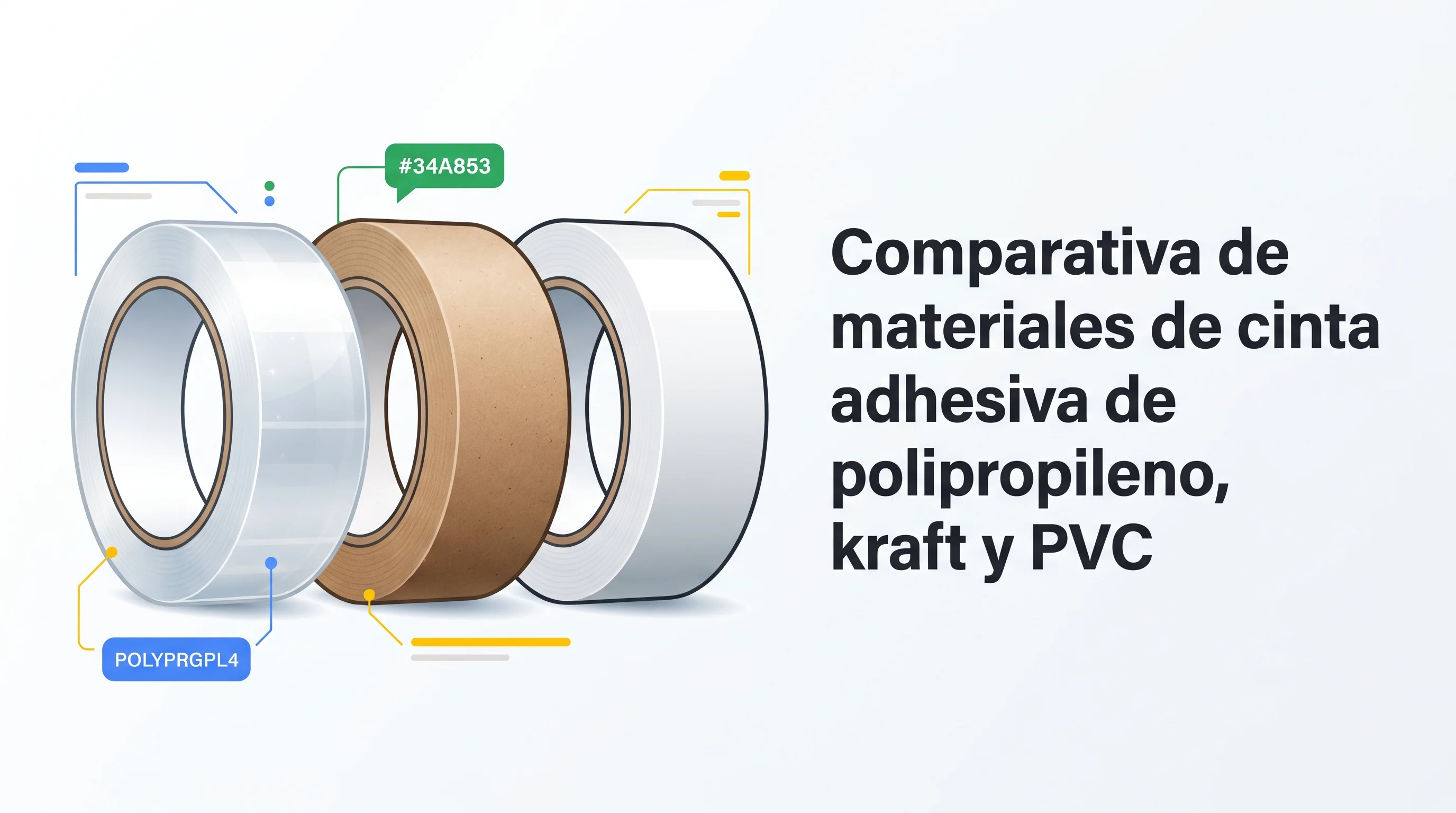 Comparativa de materiales de cinta adhesiva de polipropileno, kraft y PVC