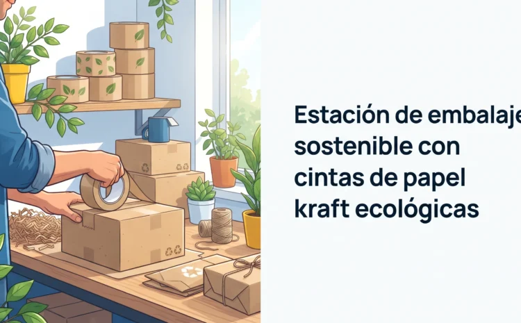 Estación de embalaje sostenible con cintas de papel kraft ecológicas