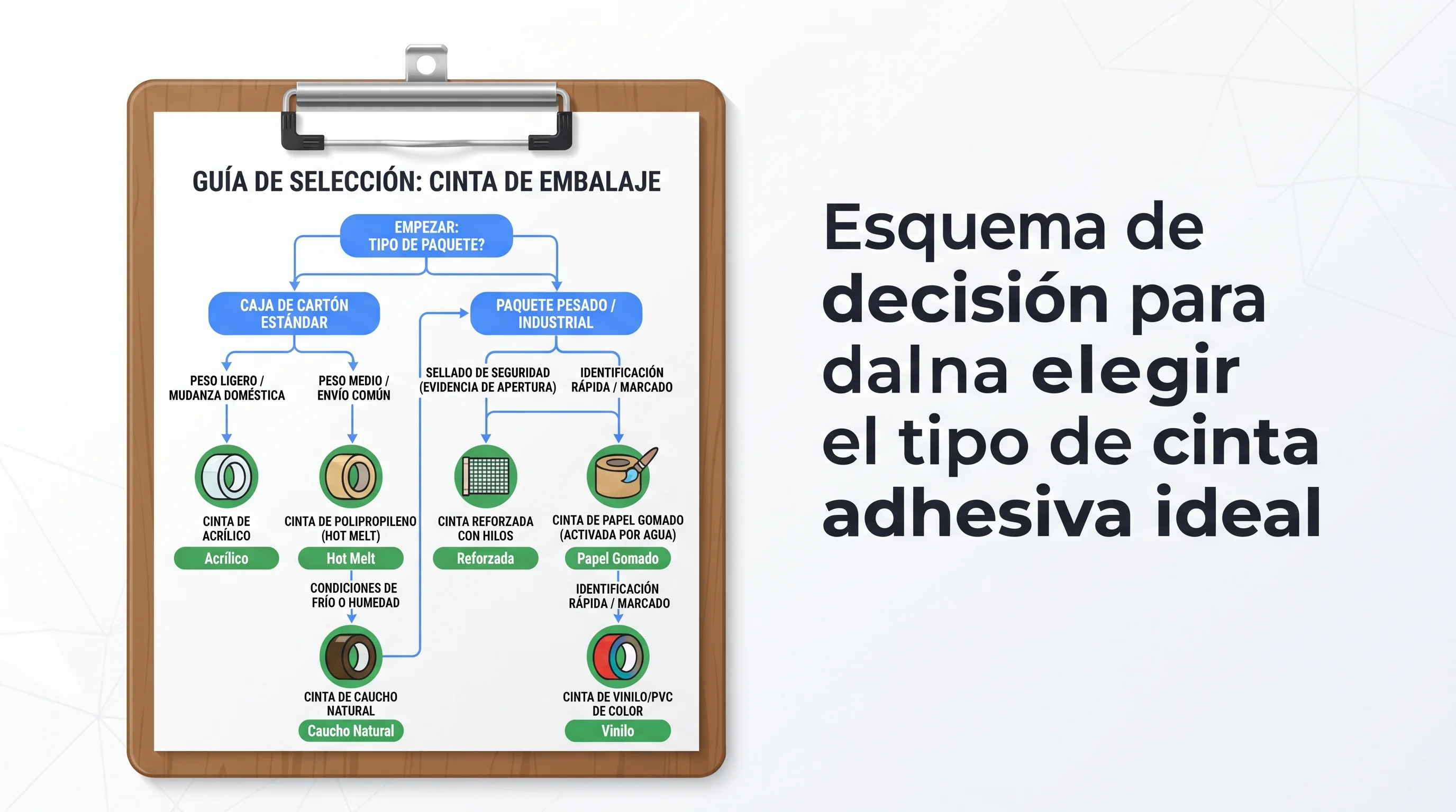 Esquema de decisión para elegir el tipo de cinta adhesiva ideal