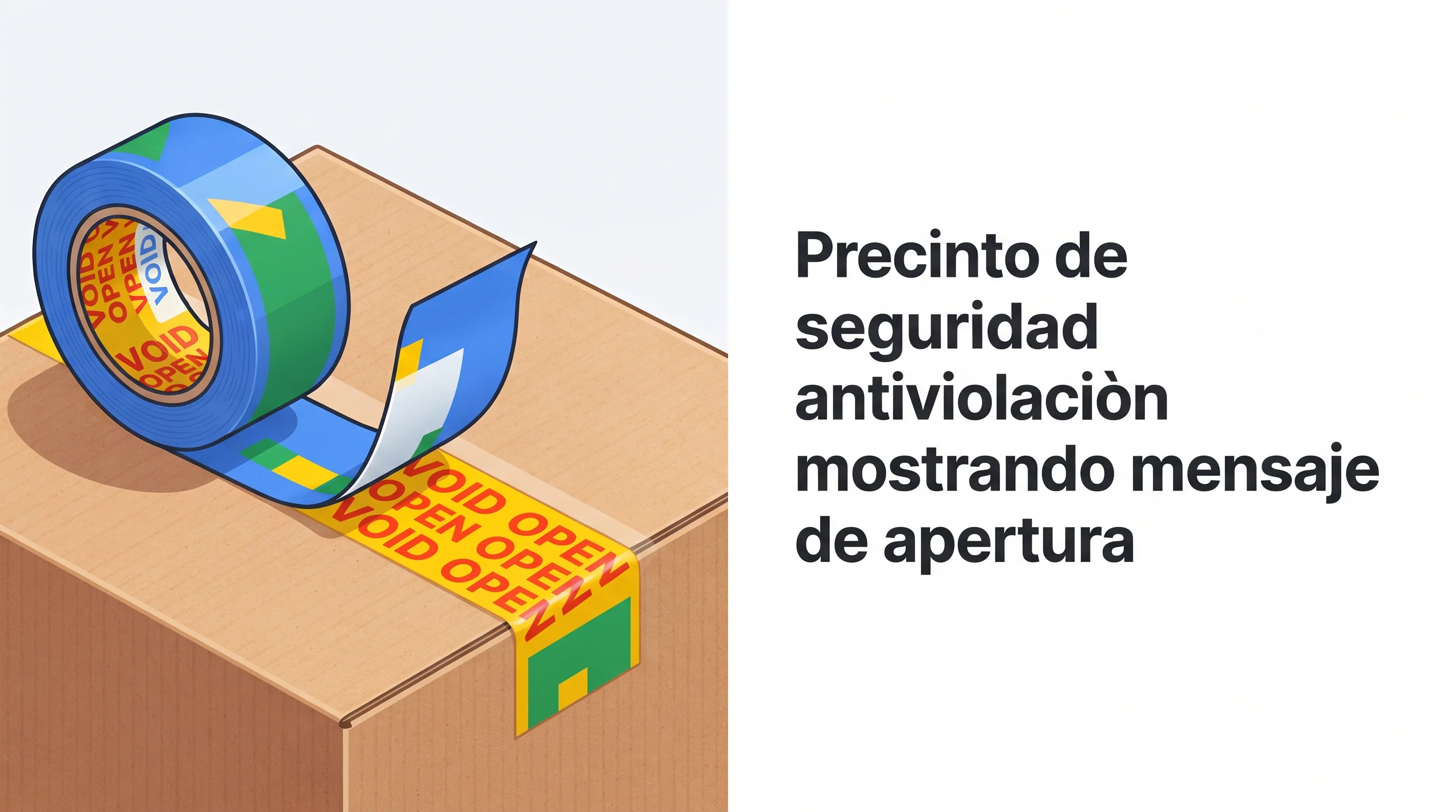 Precinto de seguridad antiviolación mostrando mensaje de apertura